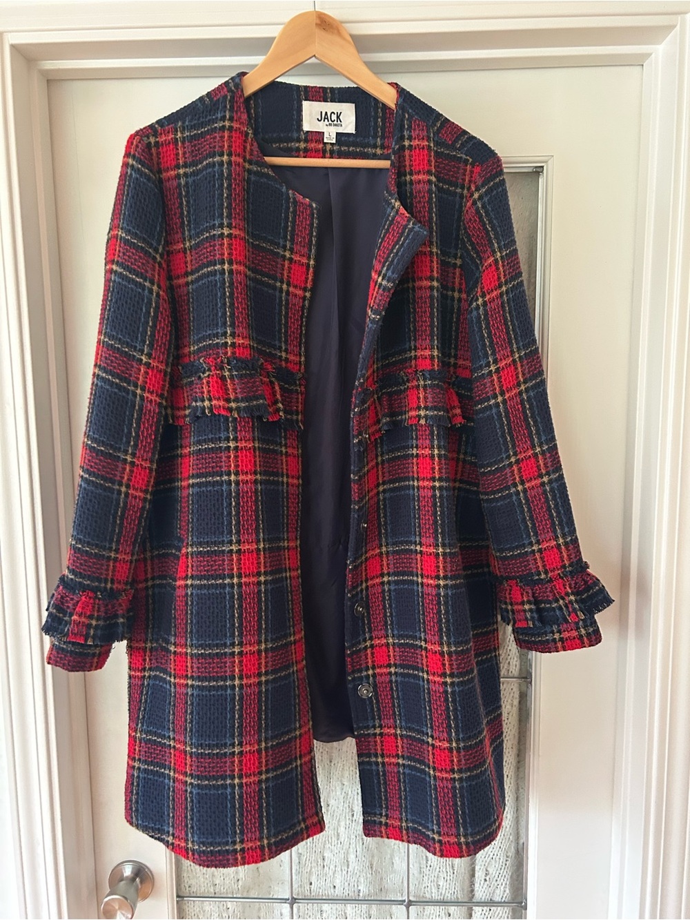 Jack by BB Dakota Navy & Red Plaid Peacoat